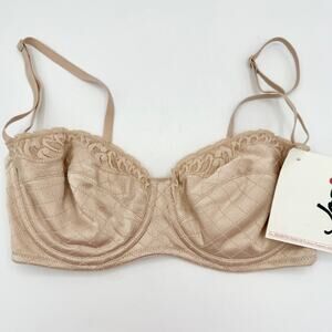 Natori Josie Vintage Y2K Diamond Damask Bra 34C Satin Nude Lace Convertible NWT